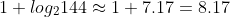 1 + log_2 144 \approx 1 + 7.17 = 8.17